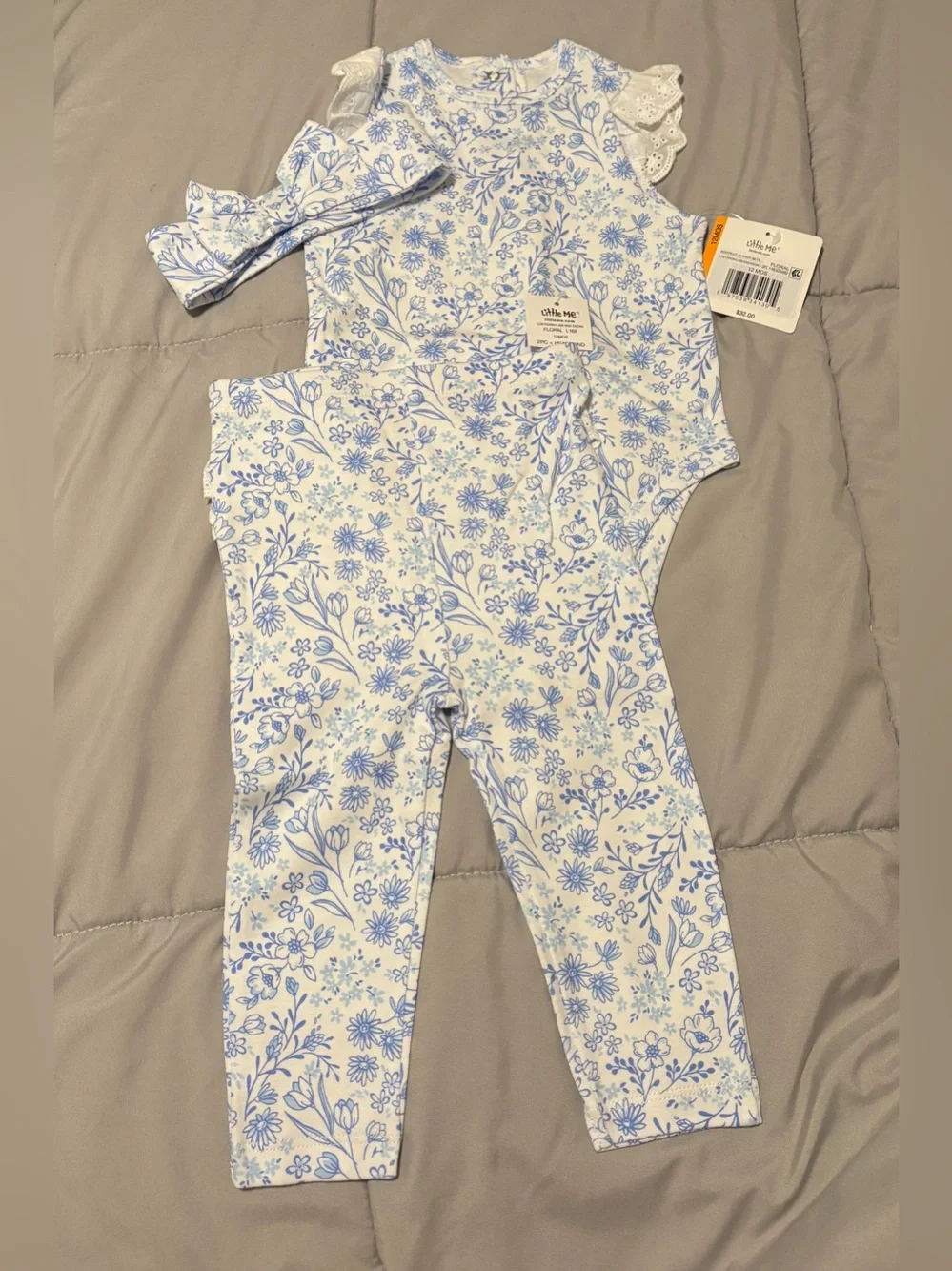 Cotton Floral Bodysuit, Leggings & Headband Set (12M)